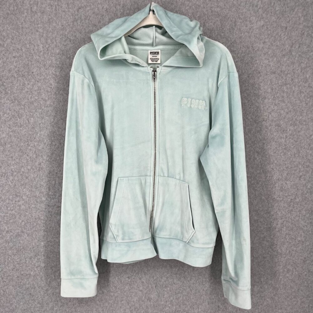 Victorias Secret Pink Everyday Lounge Velour Perfect Full-Zip Hoodie Size M Blue